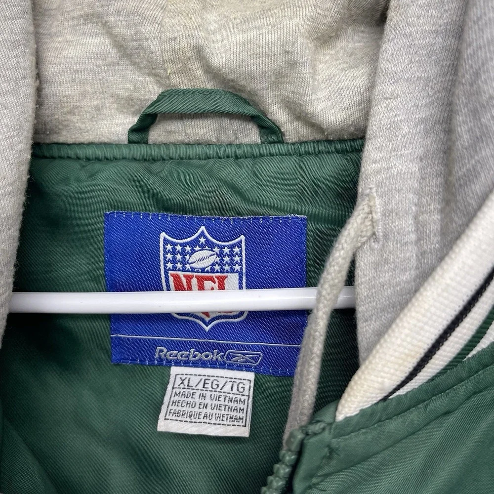 New York Jets Jacket Mens XL Green NFL Football Reebok Hooded Vintage 90s